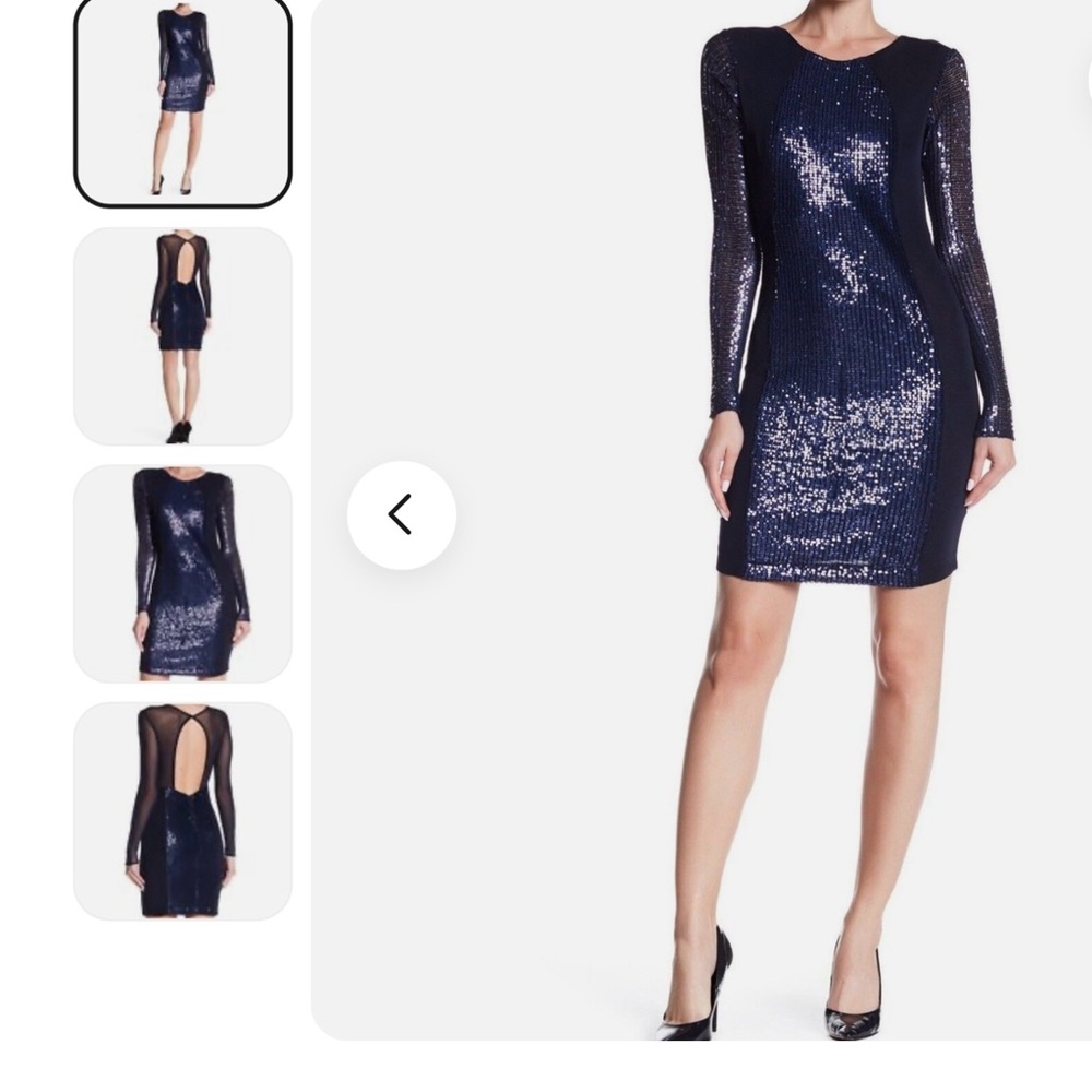 A.B.S. Sequins long sleeve cut out back navy dress